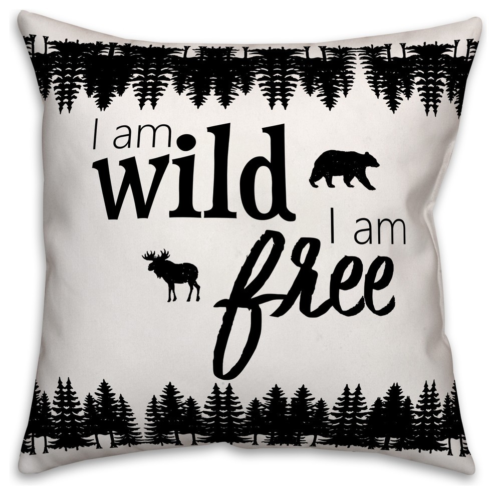 Black and White Wild and Free Forest  Outdoor Throw Pillow