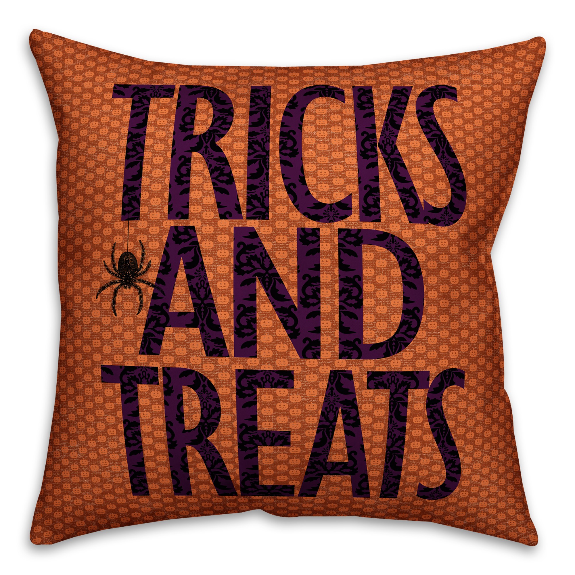 Halloween Tricks and Treats 18x18 Faux Suede Pillow