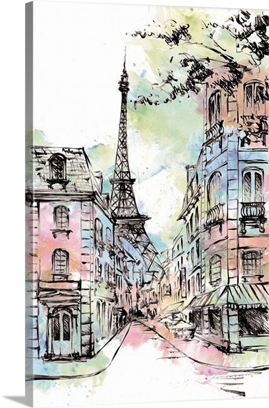 Watercolor Eiffel Tower Sketch Gallery Wrapped Canvas 16x24