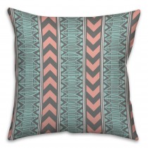 Coral and Mint Boho Tribal Throw Pillow
