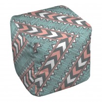 Teal And Coral and Coral Stripes Strip Boho Tribal 18x18x18 Ottoman 