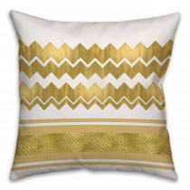 Gold and White Chevron Design Tribal Throw Pillow 