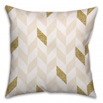 Gold and White Herringbone Pattern Throw Pillow