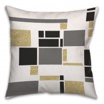 Gold and Black Square Geometric Pattern Throw Pillow