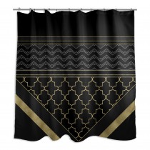 Quatrefoil Chic Black And Gold 71x74 Shower Curtain
