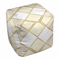 Diamond Plaid Ivory With Gold 18x18x18 Ottoman