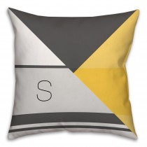 Gray and Yellow Color Blocking 16x16 Monogram Spun Polyester Throw Pillow