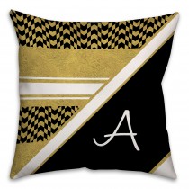 Alternating Gold, Black and White Custom 16x16 Monogram Spun Polyester Throw Pillow