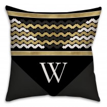 Black White and Gold Chevron Stack 16x16 Monogram Spun Polyester Throw Pillow