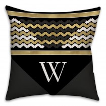 Black White and Gold Chevron Stack 18x18 Monogram Spun Polyester Throw Pillow