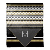 Black White Gold Geo Pattern 2 50x60 Personalized Throw Blanket 