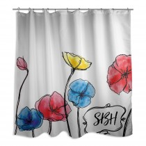 Watercolor Flowers Monogram 71x74 Personalized Shower Curtain