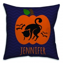 Halloween Jack-o-lantern Cat 16x16 Custom Throw Pillow