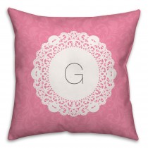 Pink Doily Monogram 16x16 Custom Throw Pillow Front