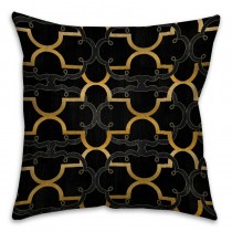 Black And Gold Quatrefoil Spun Polyester Throw Pillow