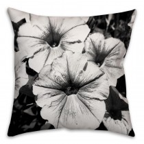 Black and White Flowers Spun Polyester Throw Pillow