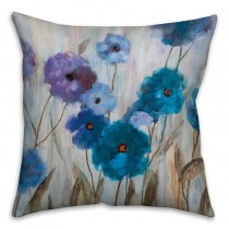 Painterly Blue Florals Spun Polyester Throw Pillow