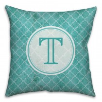 Teal Quatrefoil Monogram Spun Polyester Throw Pillow -18x18