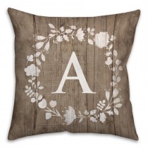 White Flower Wreath Monogram Spun Polyester Throw Pillow -18x18