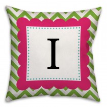 Green Chevron Pink Framed Monogram Spun Polyester Throw Pillow -18x18