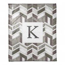 Greige Chevron Personalized Monogram Coral Fleece Blanket – 50”x60”