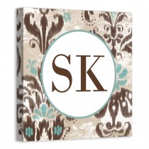 Brown Turquoise Damask 12x12 Personalized Canvas Wall Art