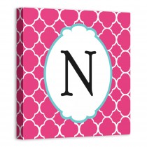 Pink Juvie Quatrefoil Monogram 12x12 Personalized Canvas Wall Art