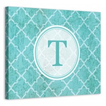 Teal Monogram Texture 20x16 Personalized Canvas Wall Art
