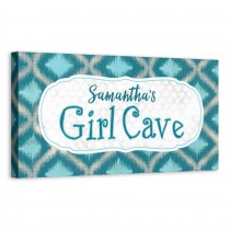 Blue Ikat Girl Cave 20x10 Personalized Canvas Wall Art