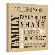 Weathered Family Rules Sign 16x16 Personalized Canvas Wall Art