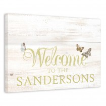 Butterflies Welcome Sign 24x16 Personalized Canvas Wall Art 