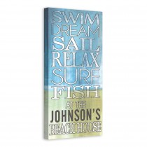 Swim Dream Sail 10x20 Personalized Canvas Wall Art