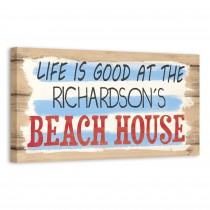 Life is Good Beach Sign 20x10 Personalized Canvas Wall Art