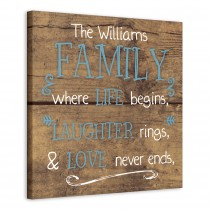 Wood Grain Family Never Ends 20x20 Personalized Canvas Wall Art 