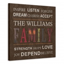 Brown Sweet Family Rules 20x20 Personalized Canvas Wall Art
