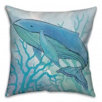 Whale Blue Coral Spun Polyester Throw Pillow