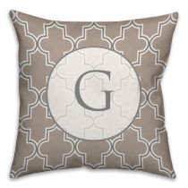 Neutral Quatrefoil Monogram Spun Polyester Throw Pillow -18x18