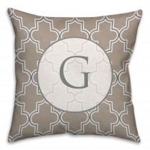 Neutral Quatrefoil Monogram Spun Polyester Throw Pillow -16x16