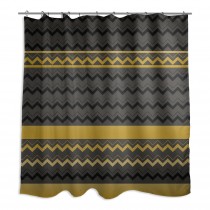 Black And Gold Chevron Stripes 71x74 Shower Curtain