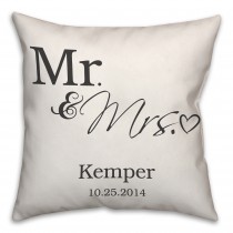 Mr And Mrs Scripted Heart Spun Polyester Throw Pillow - 18x18