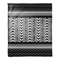 Layered Tribal Printed Black and White 50x60 Throw Blanket 