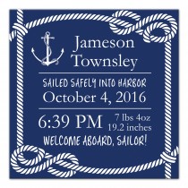 Sailor Birth Announcement 16x16 Personalized Canvas Wall Art