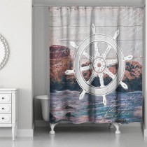 Distressed Captain Wheel 71x74 Shower Curtain
