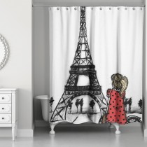 Little Girl Eiffel Tower 71x74 Shower Curtain