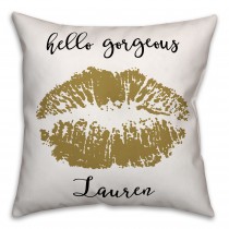 Hello Gorgeous Golden Lips 18x18 Personalized Throw Pillow