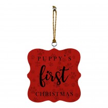 Puppy's First Christmas Pawprints 3.25x3.25 Personalized Wood Ornament
