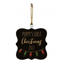 Puppy's First Christmas 3.25x3.25 Personalized Wood Ornament