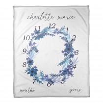 Blue Watercolor Wreath 50x60 Personalized Coral Fleece Blanket