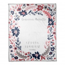 Navy Coral Florals 50x60 Personalized Coral Fleece Blanket