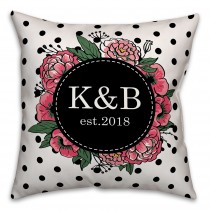 Floral Wreath Polka Dot Initials 18x18 Personalized Indoor / Outdoor Pillow